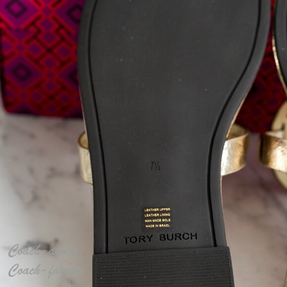 NIB Tory Burch Miller Metallic Wrinkled Leather Sandals in Spark Gold Size 7.5/8 - Picture 5 of 8